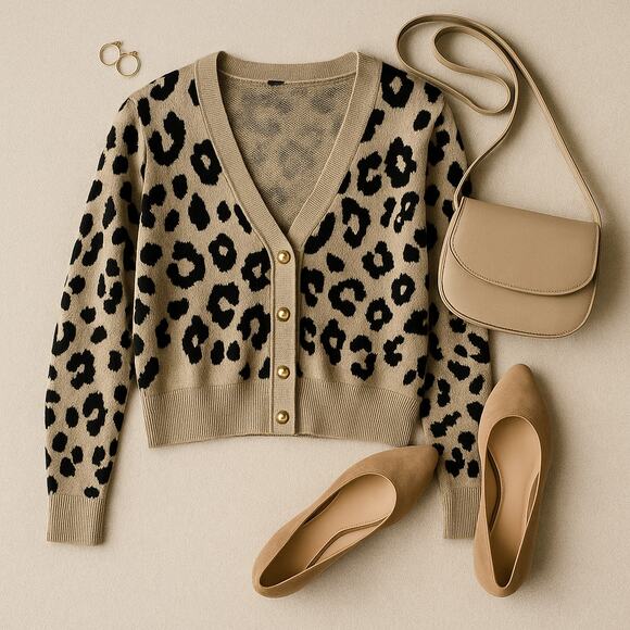 Anthropologie Sanctuary Leopard Print Cropped Cardigan XS Animal Tan Black - Picture 1 of 11